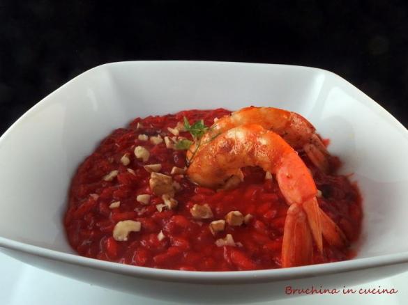 Risotto alle rape rosse con gamberoni