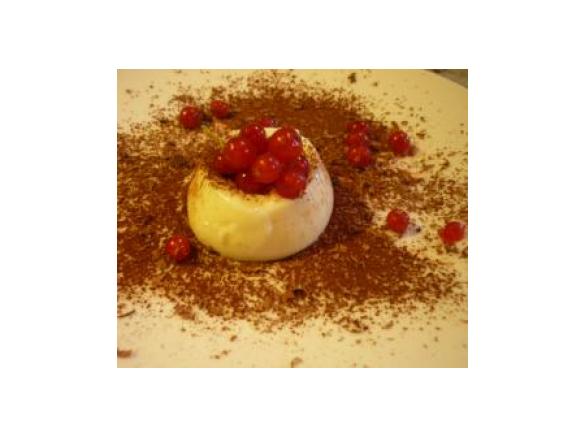 Panna cotta con cacao e ribes rosso