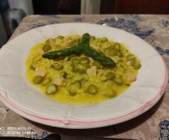 Risotto allo zafferano con asparagi e pesce spada
