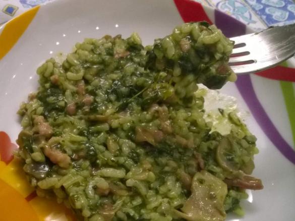 Risotto spinaci funghi e pancetta