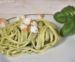 Linguine al pesto e gamberi