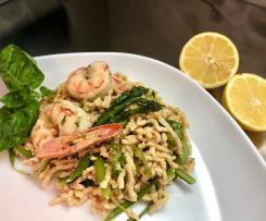 Passatelli integrali asciutti al limone con gamberi ed asparagi (o zucchine)