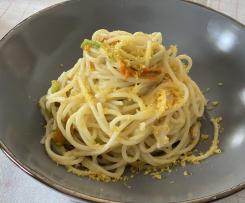 Spaghetti risottati fiori di zucca e bottarga