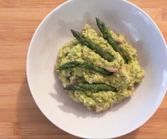 Quinoa con champignon e crema di asparagi e cannellini