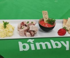 PESCE SPADA CON COUS COUS  DI UOVA E SALMOREJO DI FRAGOLE