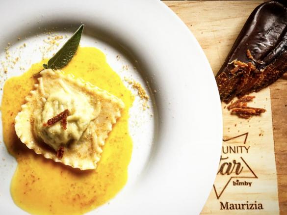 Ravioloni carciofi e bottarga /Contest a casa come al ristorante