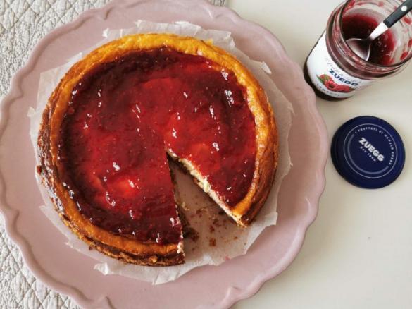 Cheesecake cotta Bimby con marmellata di lamponi