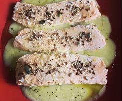 Tranci di salmone su vellutata di verza "contest ricette leggere".