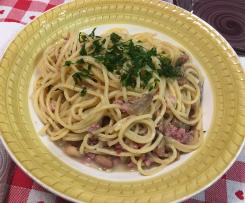 Spaghetti  risottati con salsiccia, funghi champignon e borlotti