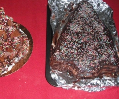 alberello di panna di soya e nutella con glassa al cioccolato fondente