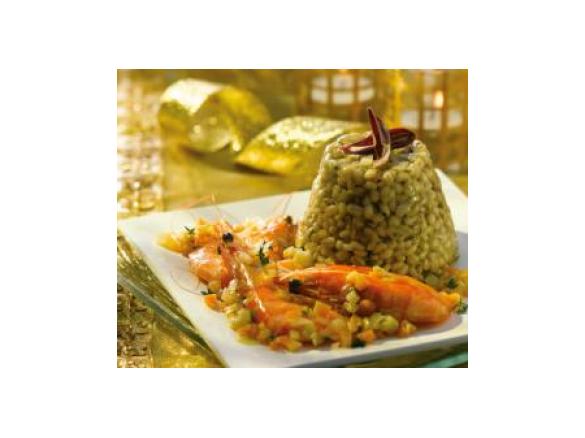 Timballini di orzo e gamberoni