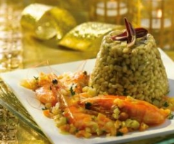 Timballini di orzo e gamberoni