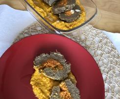 Polpettone con purea e ripieno di carote