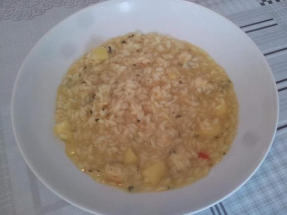 Risotto ai porri, mele, scamorza, curry e zenzero