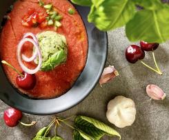 Gazpacho di ciliegie con sorbetto al basilico e limone -contest ciliegie