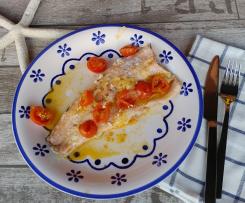 TROTA SALMONATA CON POMODORINI E CIPOLLA