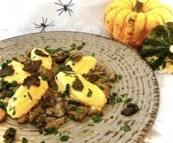Gnudi di zucca con porcini e tartufo (Staffetta Halloween)