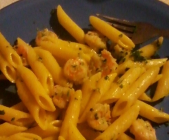 Mezze penne allo zafferano e mazzancolle