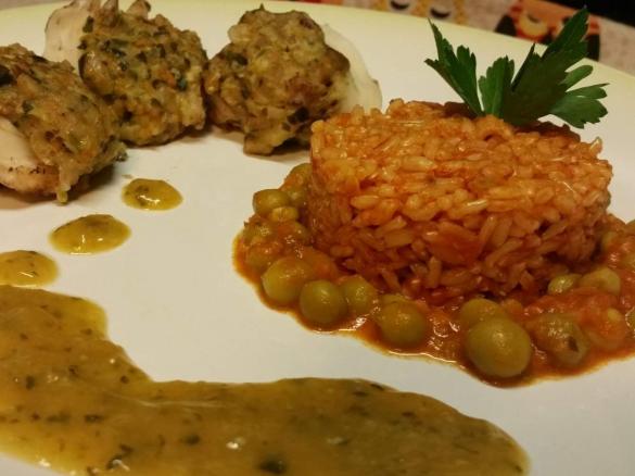 pasto completo "dieta con gusto": riso integrale al sugo di piselli, seppie ripiene con ristretto di cipollotti e zucchine al balsamico, tortino al cioccocaffè (contest Multilivello)