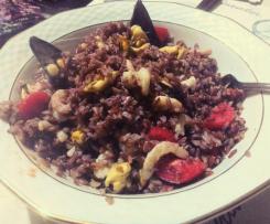 Riso rosso  con cozze e gamberi al curry e zenzero (contest piatti freddi di pesce)