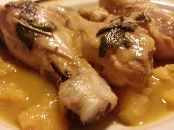 Fusi di pollo al calvados con mele caramellate