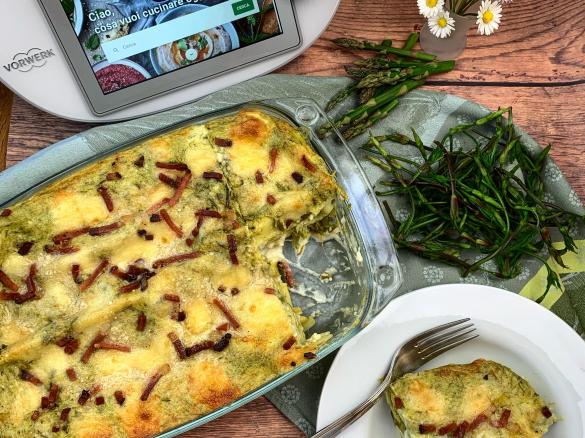 Lasagne agli asparagi , bruscandoli e speck