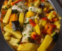 Filetti di branzino pepati con verdurine sottovuoto