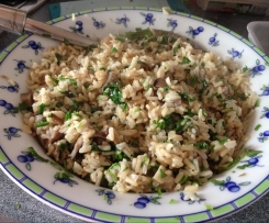 Riso integrale con funghi e rucola