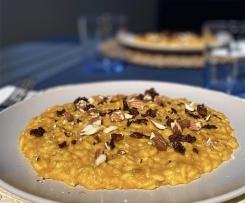 Risotto con zucca delica, mandorle tostate e bacon croccante