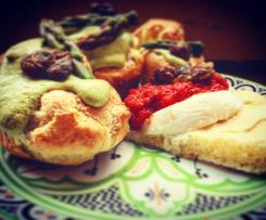 Bignole agli asparagi e capperi con mozzarella di bufala e crema di pomodoro con capperi croccanti-CONTEST TRICOLORE