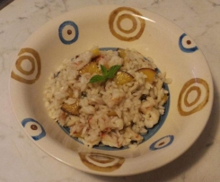 Riso con pesche e gamberi al profumo di zenzero e menta