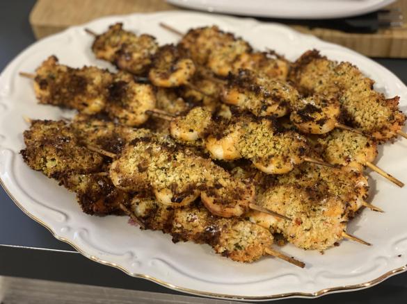 Spiedini di gamberi con panatura saporita