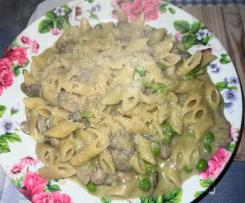 Mezze penne funghi e piselli