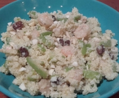Cous cous gamberetti,zucchine,uvetta e mandorle 