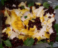 Filetti di platessa al curry con fagioli e peperoni