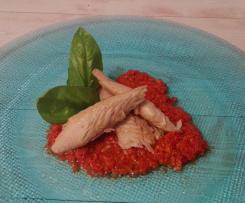 Abbraccio di Calabria - Tonno a vapore su letto di crema al pomodoro crudo e 'nduja dop di Spilinga - Contest secondi di pesce