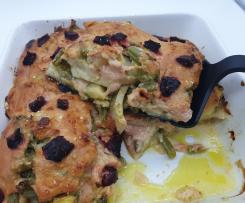 Lasagne di sedano rapa con pesto, patate, fagiolini e besciamella alla barbabietola "contest rape"