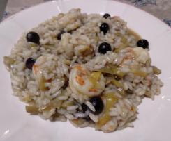 Risotto ai carciofi, mirtilli e gamberi