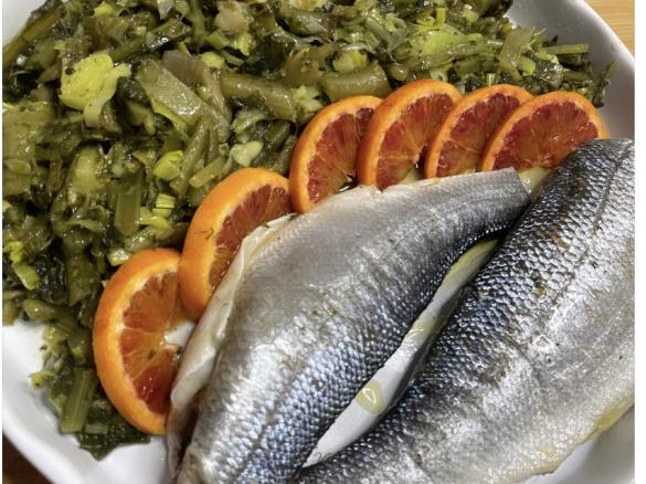 Spigola sottovuoto con bietoline al profumo d’arancia