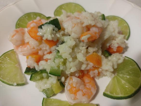 riso al curry con carote, zucchine e gamberi al profumo di lime (modalità cuoci riso)