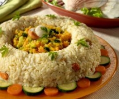 Corona di riso, capesante e verdure