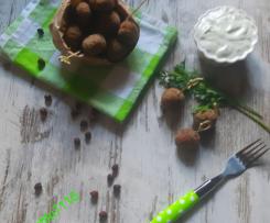 Polpettine di ceci neri con gamberi a modo mio