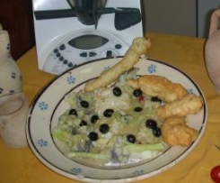 Baccalà con cavolfiore viola e pizze fritte