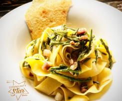 Pappardelle con asparagi selvatici e lardo tostato