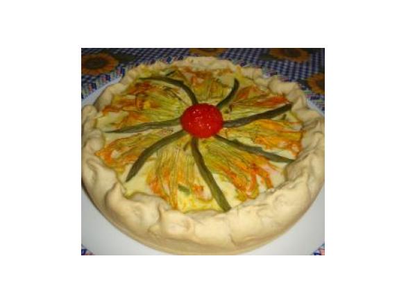 torta con fiori di zucca e fagiolini