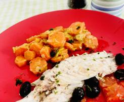 Salpe al cartoccio con contorno di carote e porri