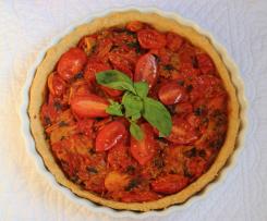 Crostata salata integrale all'olio evo e vino con pomodorini canditi