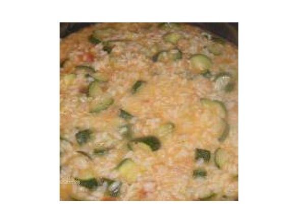 Risotto speck,zucchine,gamberetti e pomodoro