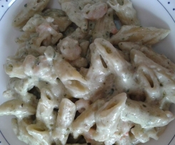 Pasta panna pesto e gamberetti 
