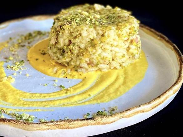 Minitimballi di riso ai pistacchi e speck su crema di porri e zafferano - CONTEST TIMBALLI DI RISO